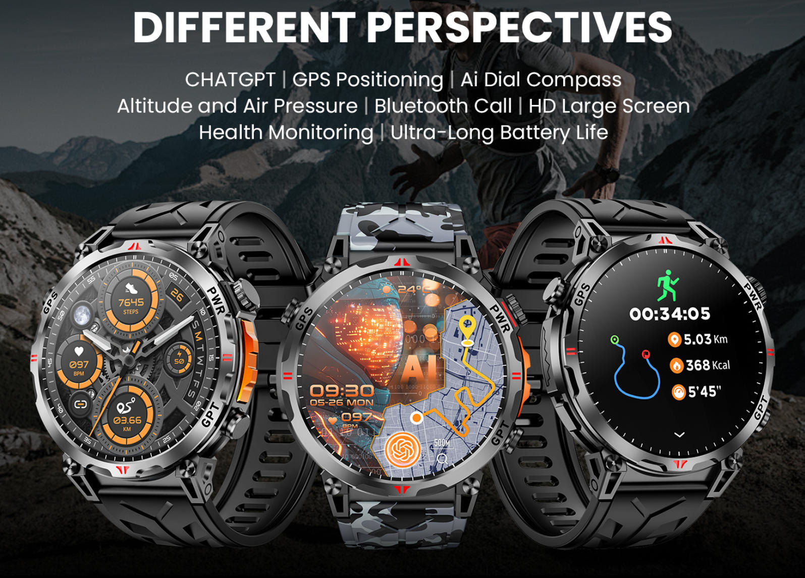 Military Smart Watch with GPS/Compass,Smartwatch with GPT Voice Assistant,1.56" AMOLED Screen Smart