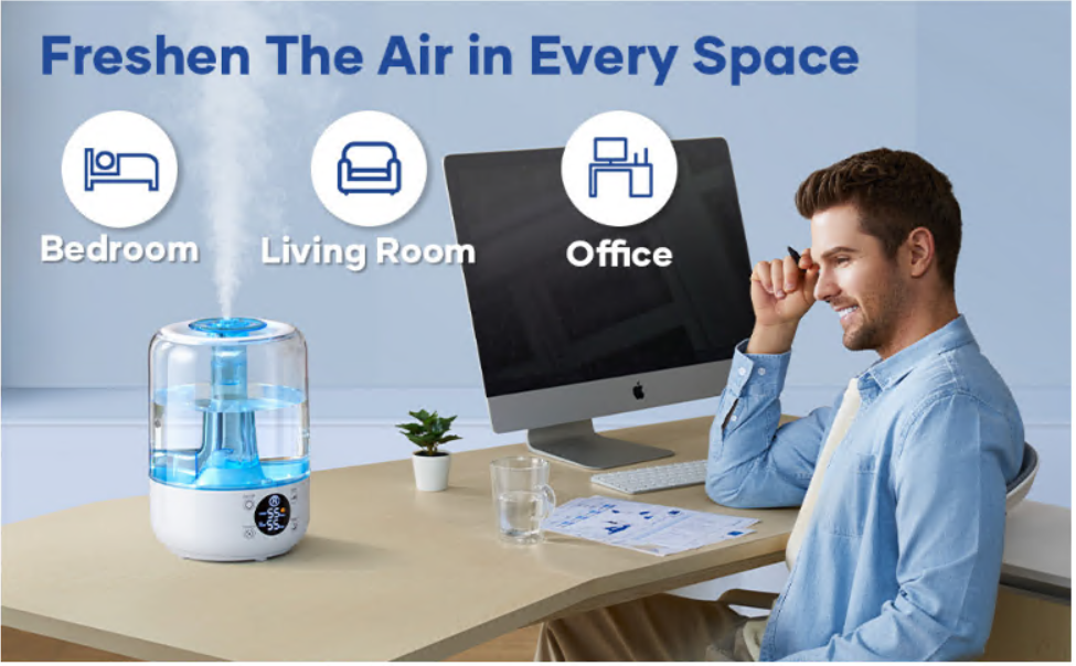 HiLIFE Humidifiers for Bedroom, 3L Ultrasonic Cool Mist Humidifiers for  Home Baby Nursery & Plants, Quiet Top Fill Air Humidifier Lasts Up to 30