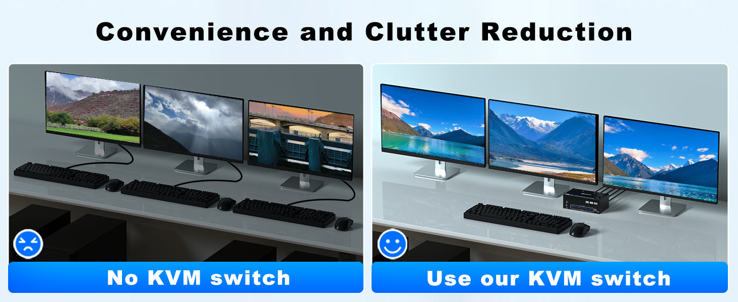 Use 3 monitors KVM Switch, so that the office environment instantly become neat and orderly, spaciou