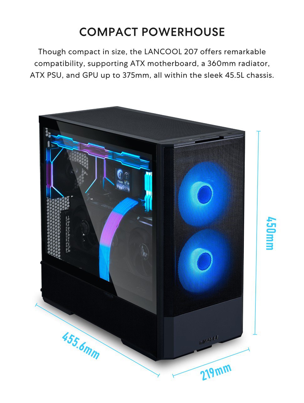 LIAN LI Lancool 207, White, ATX Mid Tower, Tempered Glass, PC Case