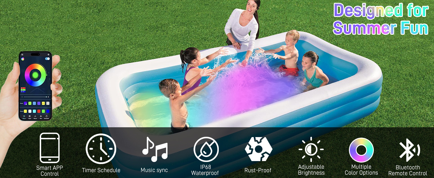 Designed to enhance the pool's ambiance, the 12W RGB Pool Light creates a stunning light show that w