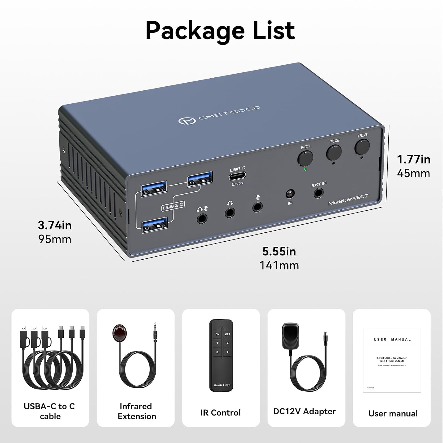 USB C KVM Switch KVM Docking Station 3 Computers 4 Monitors for M1 M2 M3 M4 with Displaylink Technol