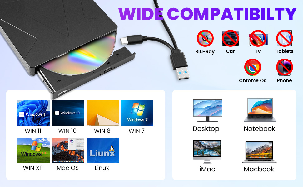 Specification:  Type: External DVD-RW  Material: ABS   Metal  Pattern: Inverted Triangle  CD Loading