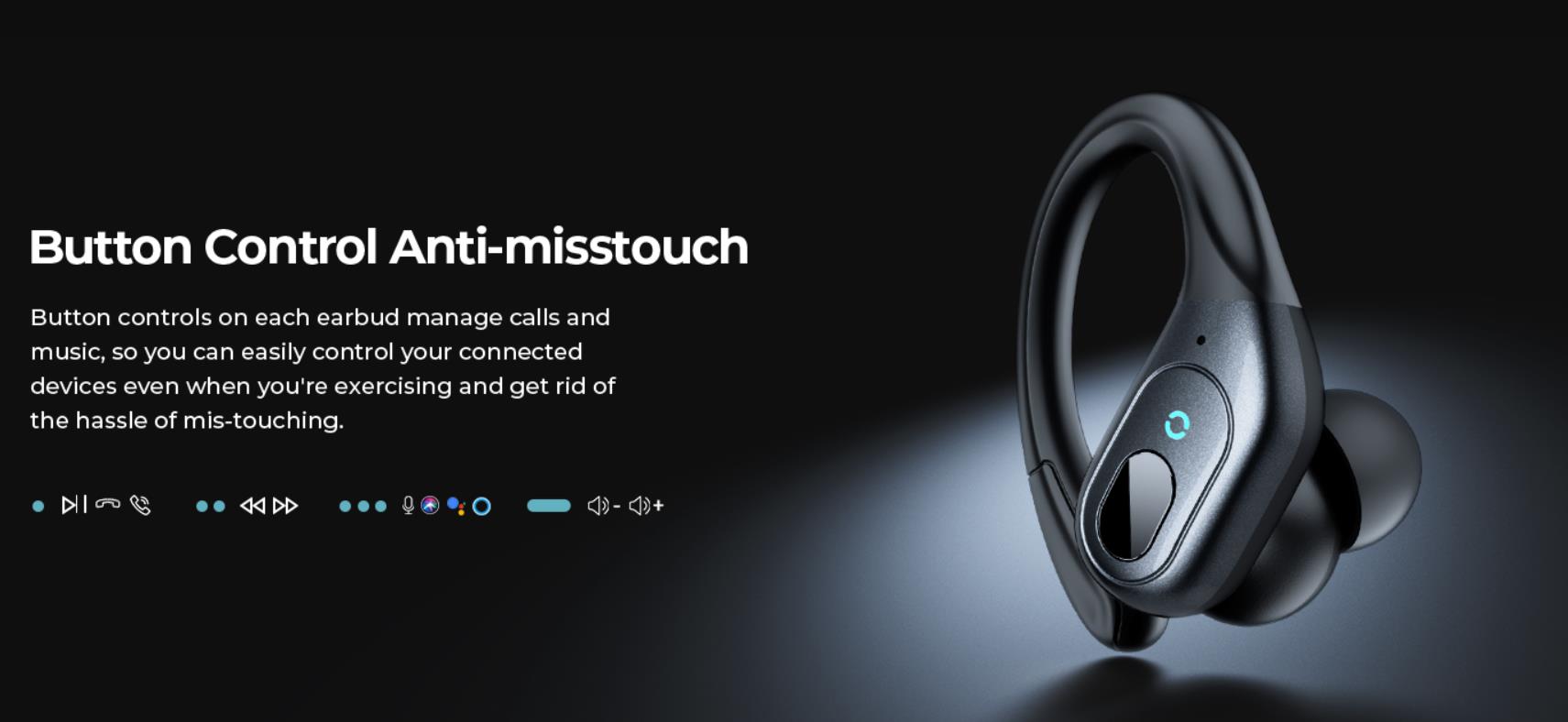 True Wireless Earbuds, Bluetooth 5.3 Sport Wireless Headphone with LED Charging Case, 90H Playback