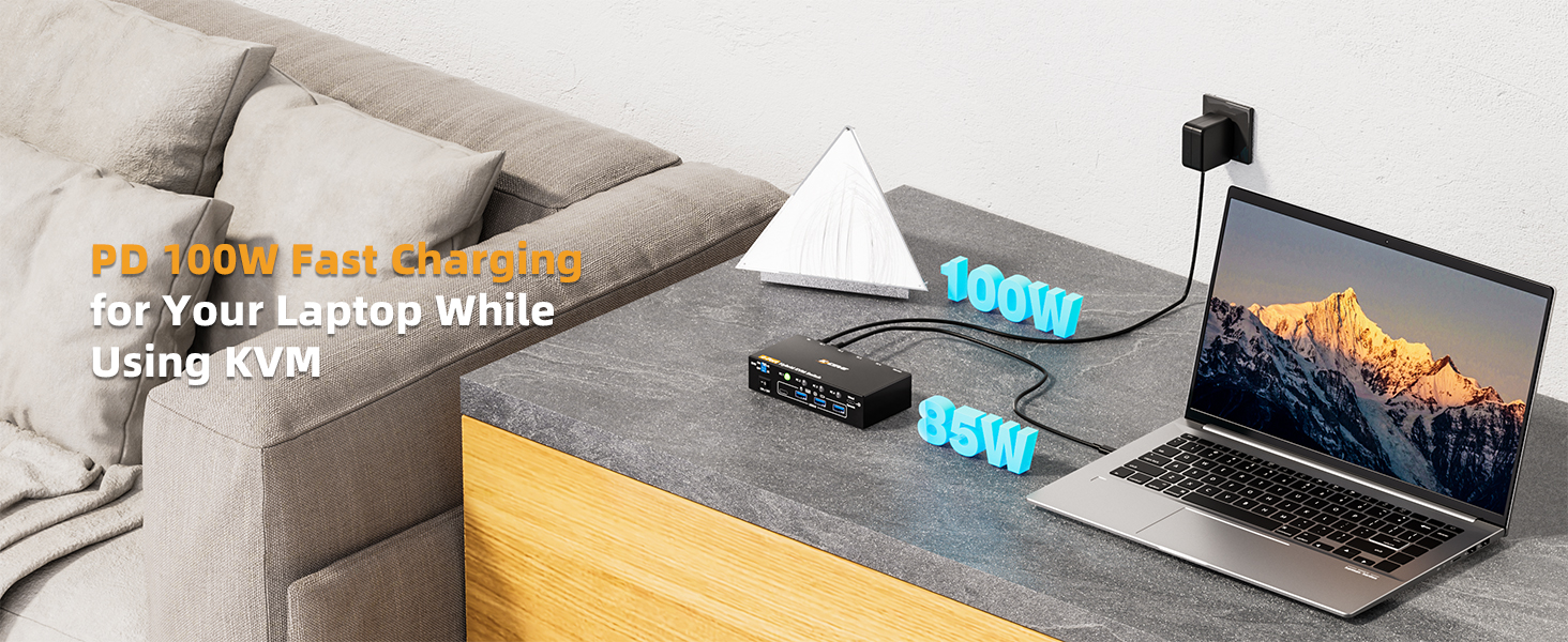 HDMI+DP+USB C 1 Monitors KVM Switch supports 4K@60Hz