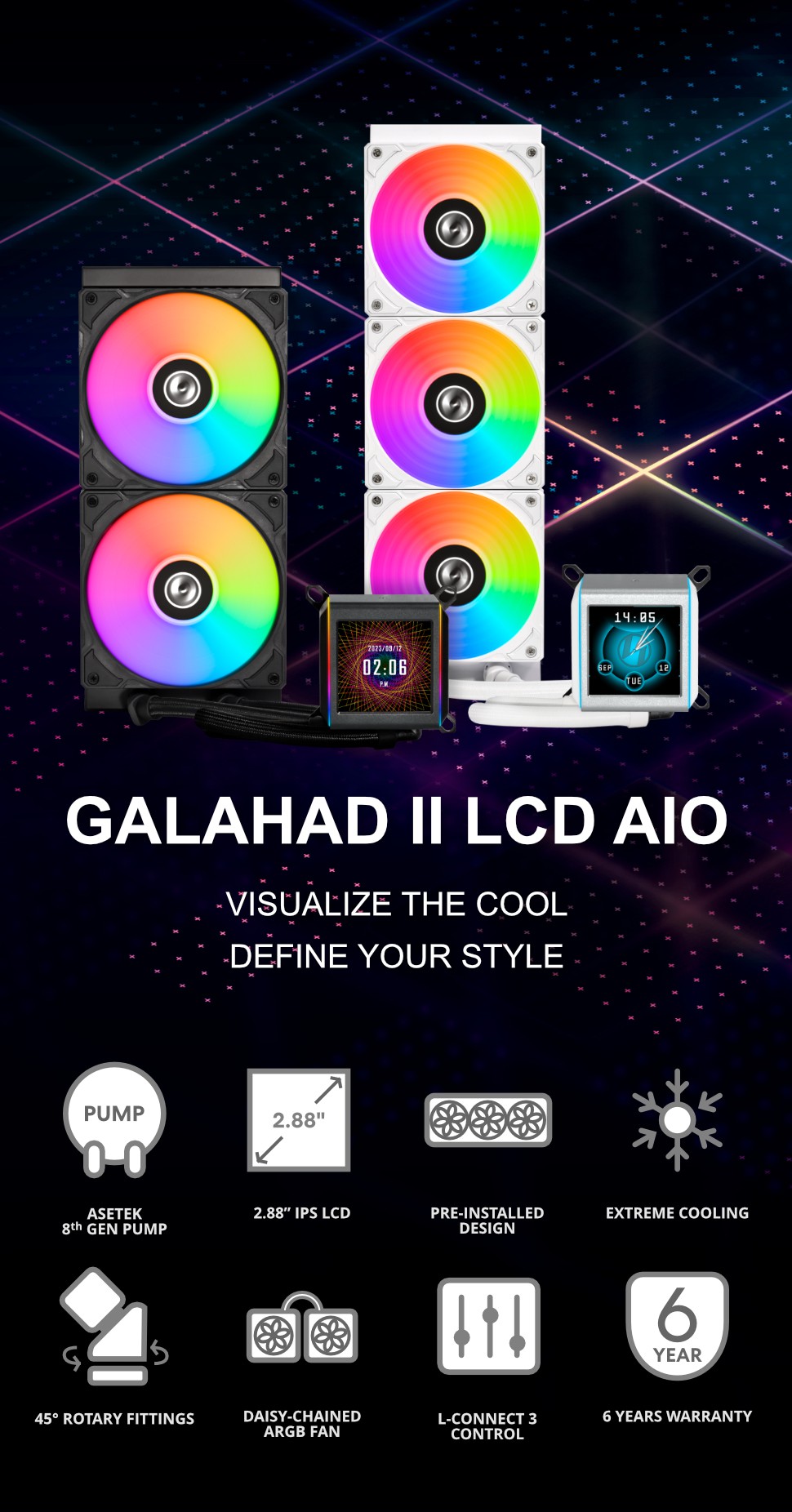 LIAN LI Galahad II LCD 280 Black Liquid Cooler GA2ALCD28B