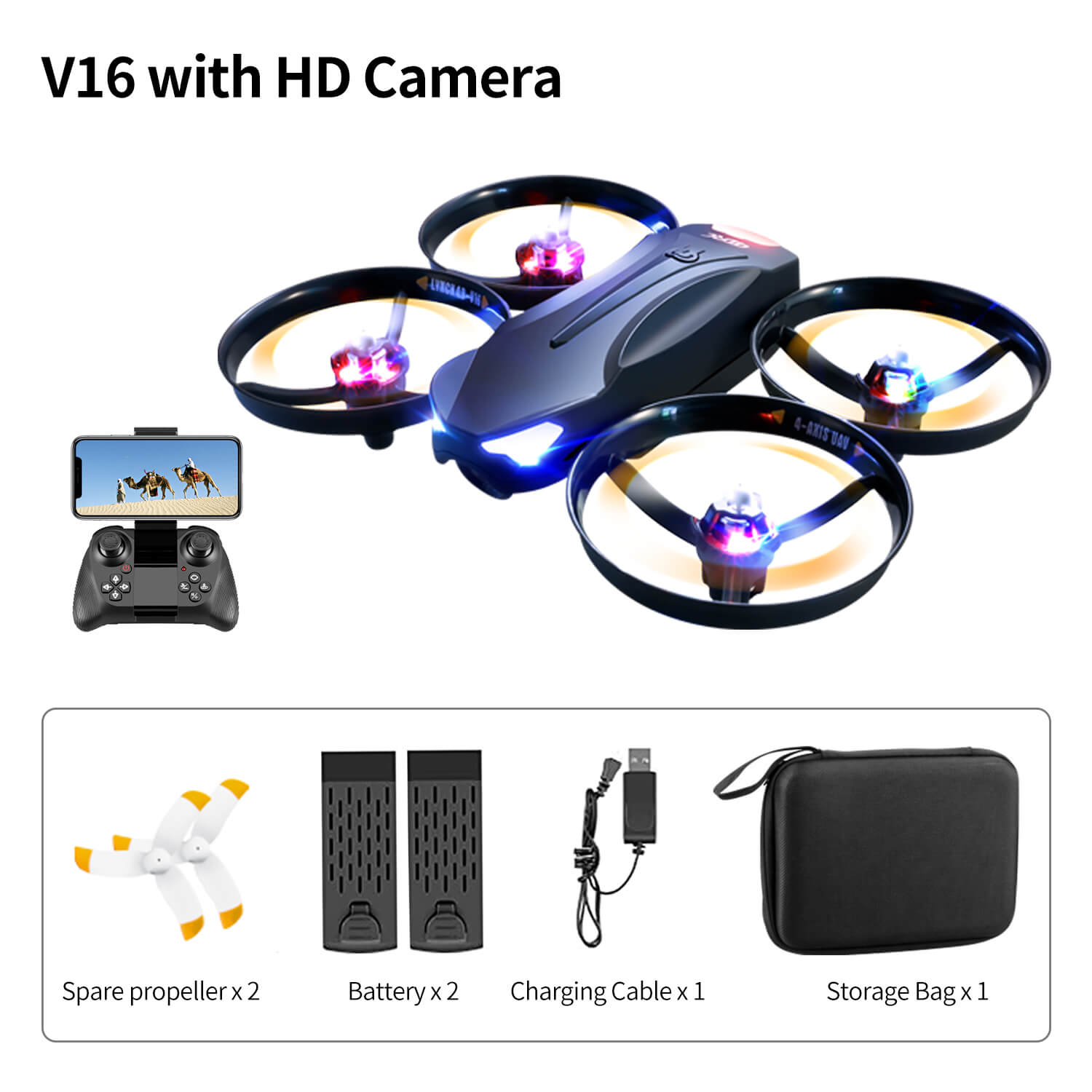 4DRC V16 Mini Drone with 1080P Camera, Quadcopter with dazzling lights, Christmas toy gift for kids