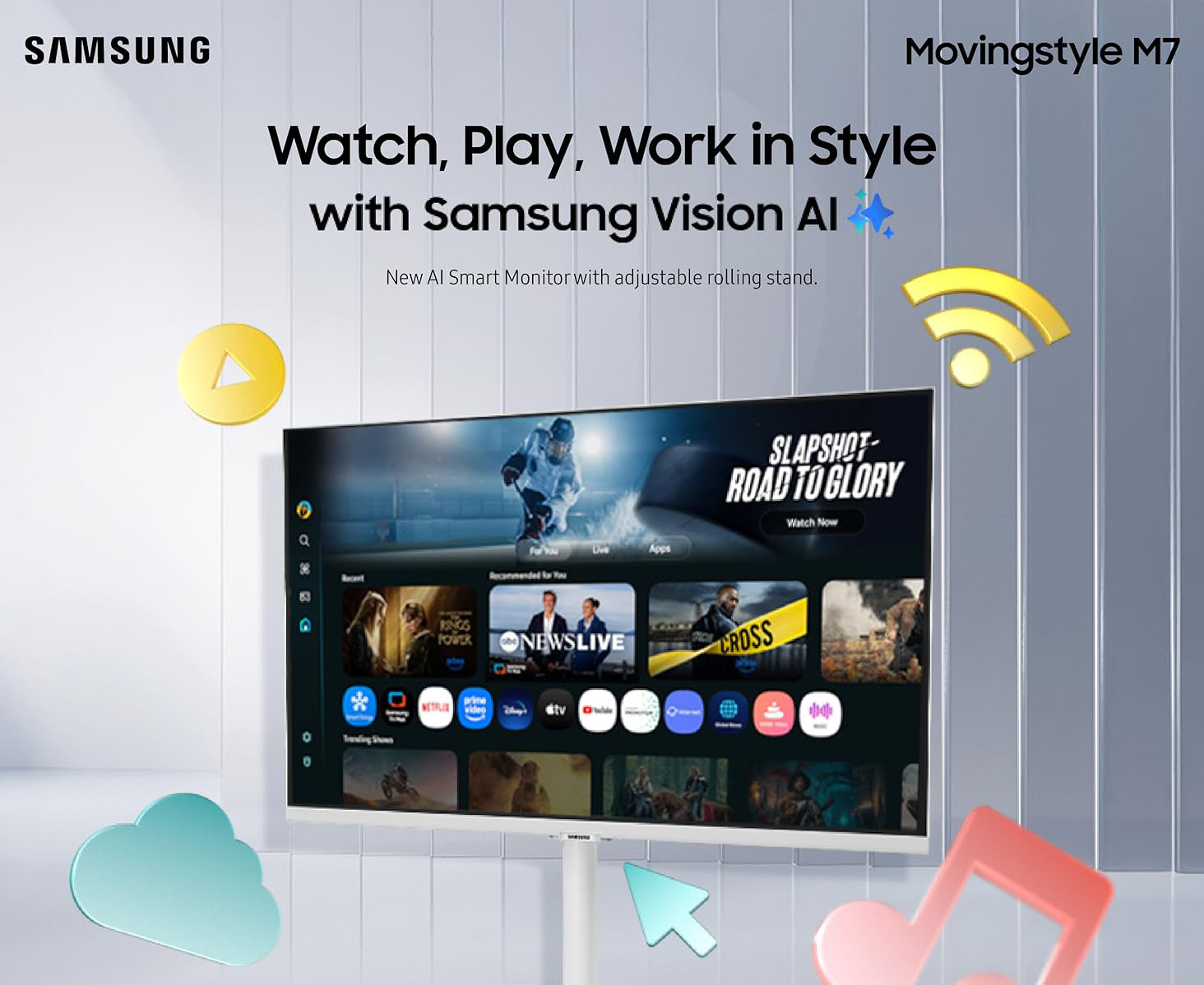 SAMSUNG Movingstyle M7 Smart Monitor with Adjustable Rolling Stand