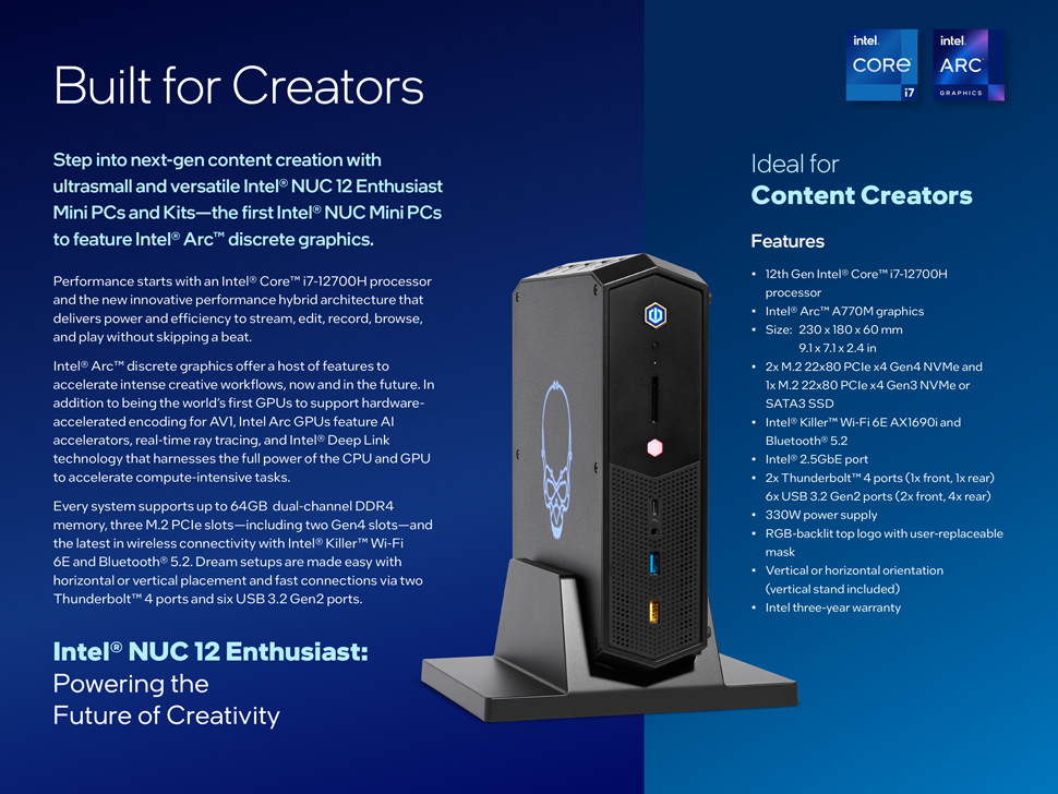 Intel nuc barebones pc NUC12SNKI7 Mini PC, Intel Core i7-12700H