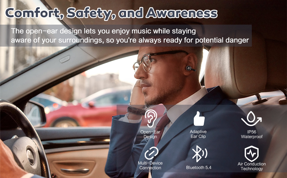Open Ear Earbuds, Air Conduction Headphones Wireless Earbuds Bluetooth 5.4 Earphones, Clip on Headph