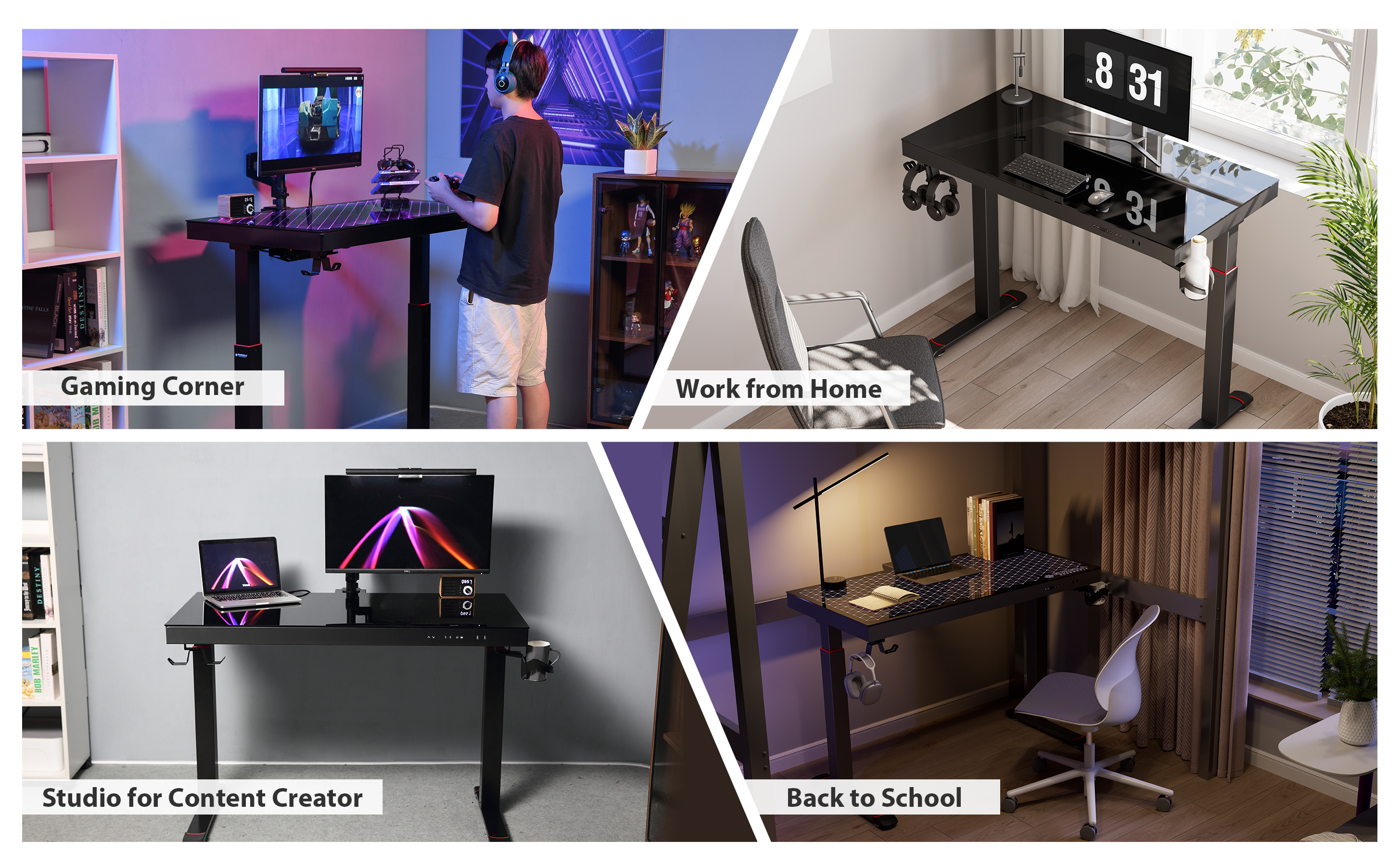GTG 47" Spectrum RGB Glass Standing Desk brings you the ultimate gaming setup