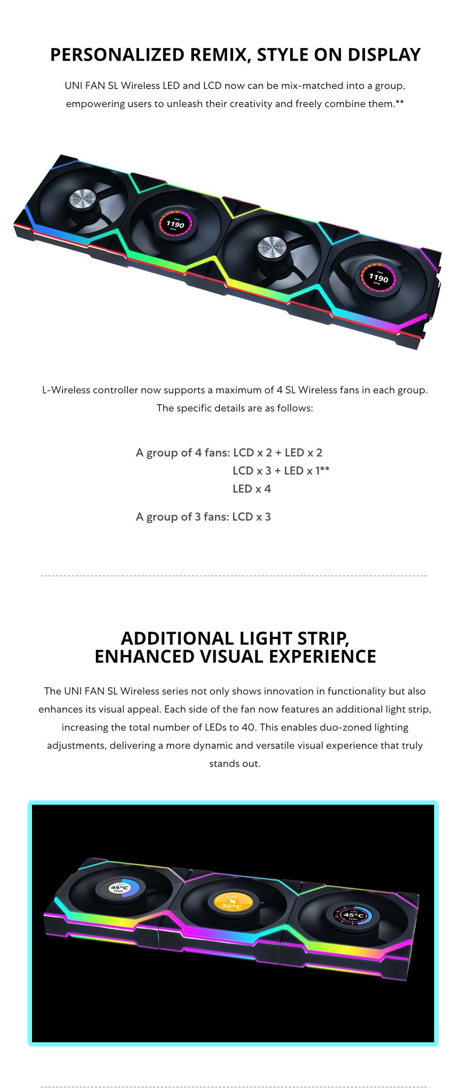 UNI FAN, SL WIRELESS, RGB, LCD, Reverse, Fan, Controller