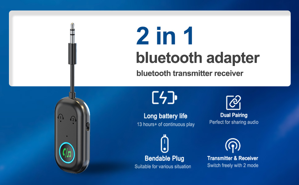 Bluetooth Transmitter Receiver, Wireless Car/Airplane Bluetooth 5.3 Adapter
