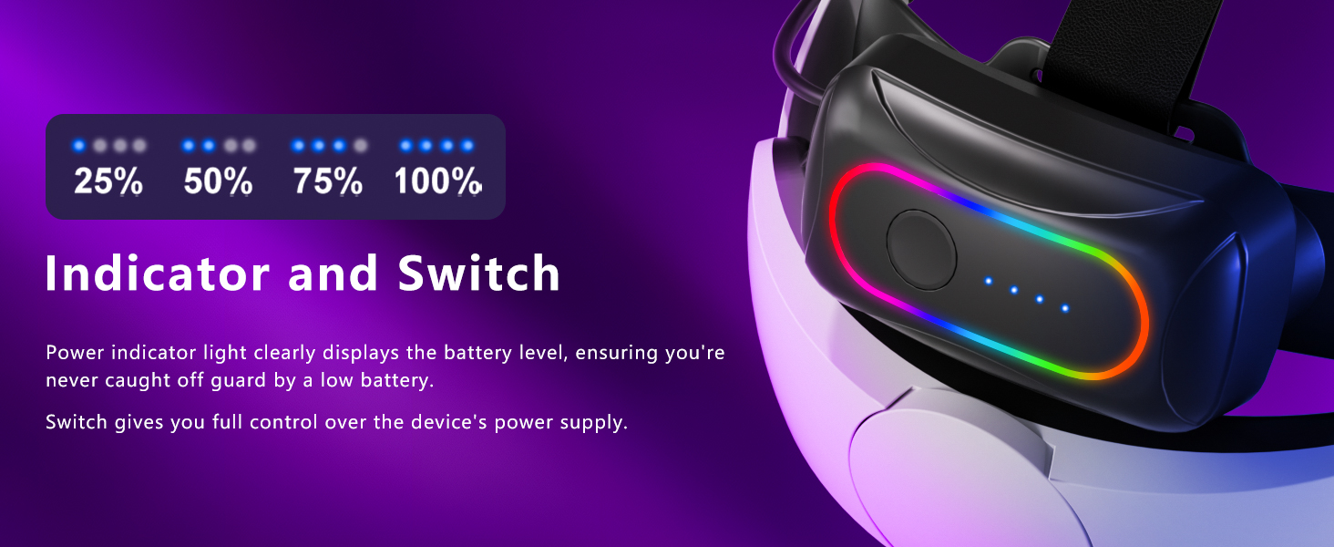 10000mAh Battery Head Strap for Me-ta Quest 3S/3 with Cool RGB and Magnetic Battery Design