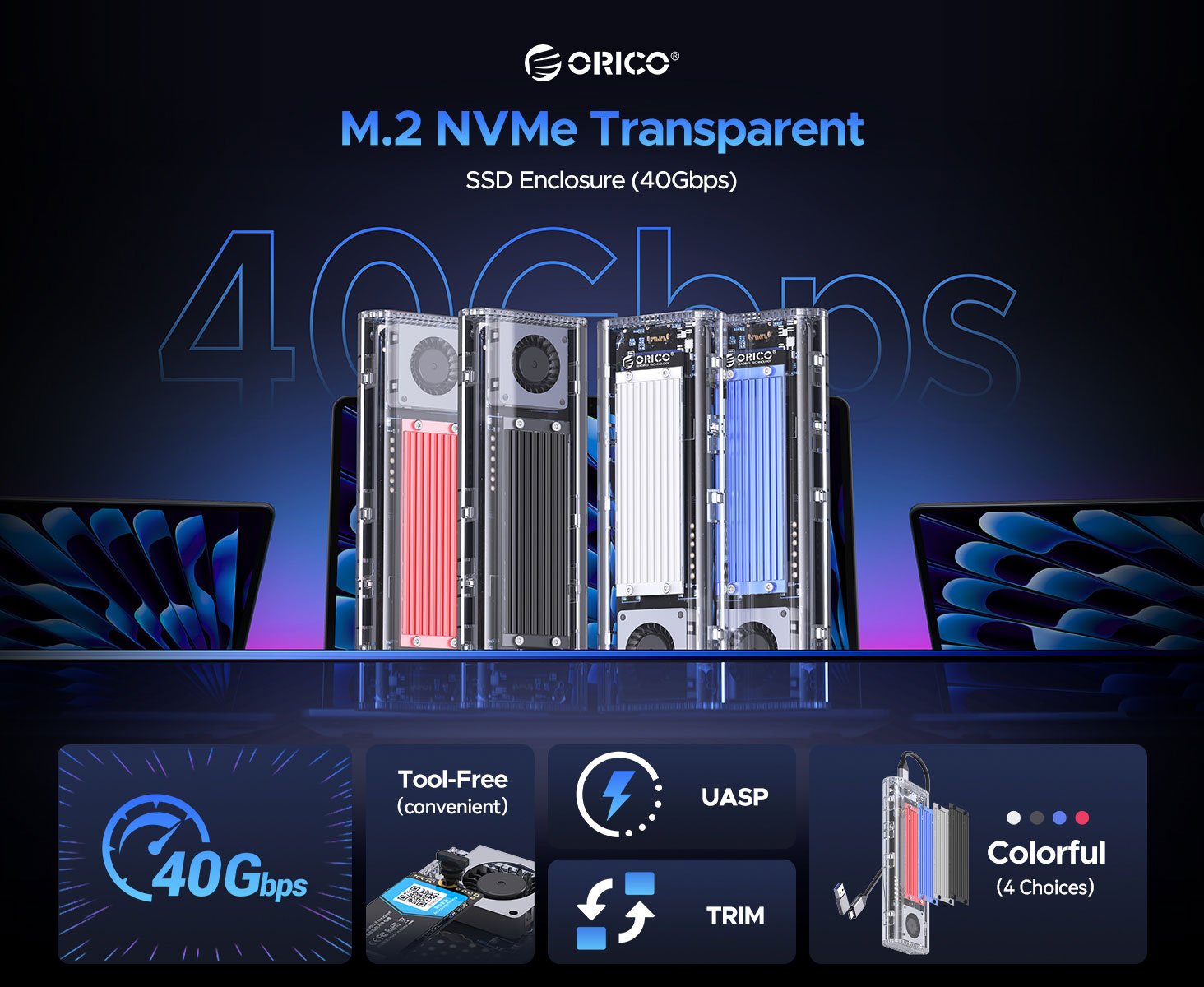 ORICO-Boîtier SSD M.2 avec ventilateur de refroidissement, 40Gbps