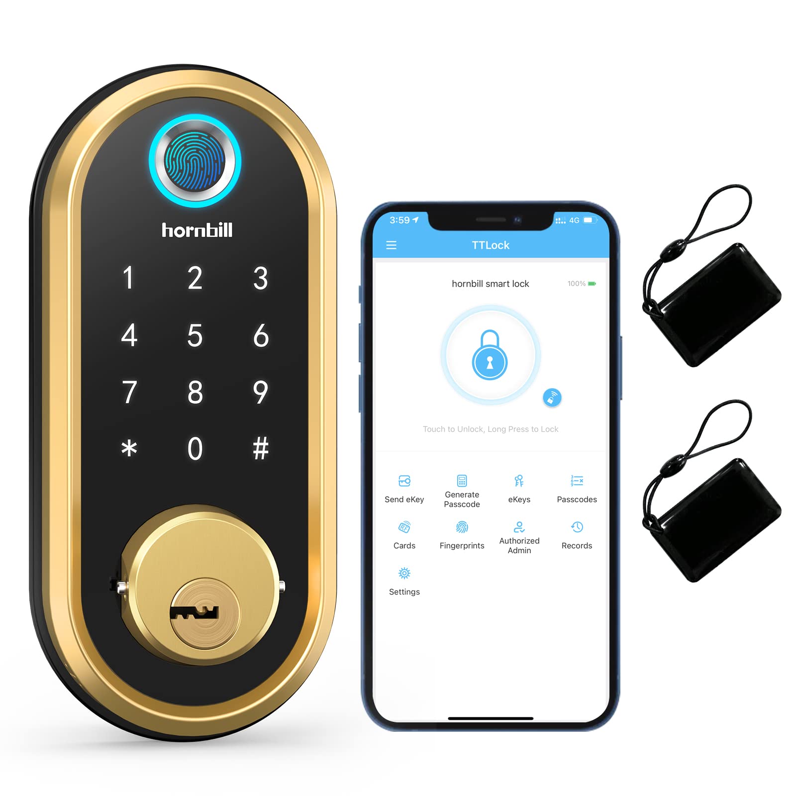 Fingerprint Smart Lock Door Handle, hornbill 6-in-1 Keyless Entry Keypad  Digital Door Lock, Smart Locks for Front Door, Smart Lock Deadbolt with  Lever, Reversible Handle Passcodes Free App IC Cards : 