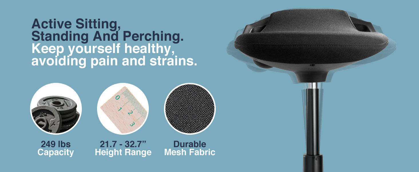 pro active wobble stool, ergonomic sit stand chair, adjustable active seating, core engagement stool