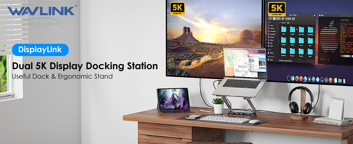 Usbc Hub Docking Station Dual Monitor, WAVLINK Displayport Docking Station With Dual DP, HDMI, 100W PD In, 10Gbps USB A/C, 2.5G Ethernet Port For Dell/HP/Lenovo Etc, Windows Systerm Computer Only Hdmi To