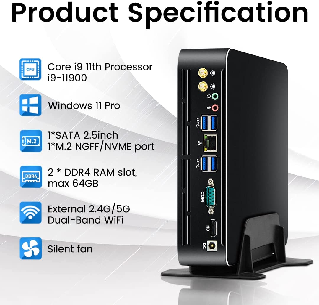 Partaker Mini PC,Desktop Computer with 11th Gen i5 11400,32GB DDR4 1TB M.2  SSD,TMP2.0 Win 11,Wi-Fi 4K Gigabit Ethernet 8 USB