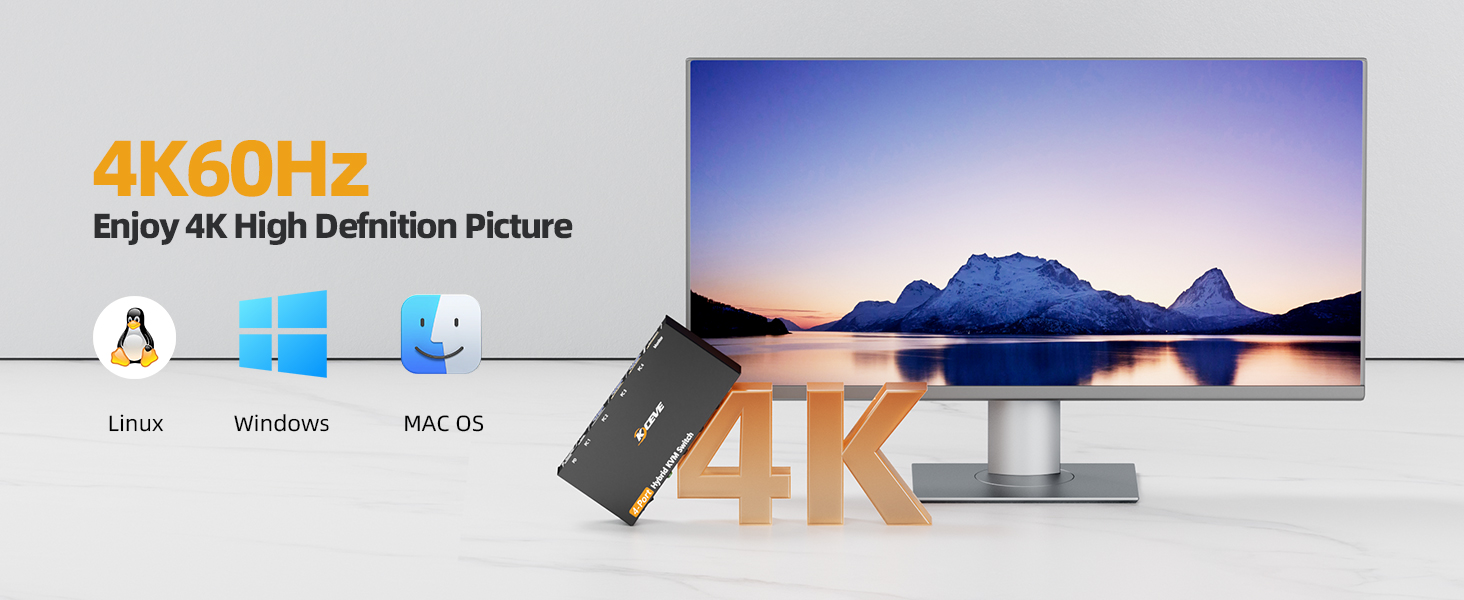 The USB3.0 KVM Switch is equipped with 4 USB3.0 ports,the transfer speed is up to 5Gbps,the data t