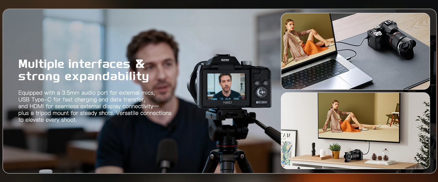 Multi interface expandable digital camera with mic USB HDMI tripod mount for vlog recording