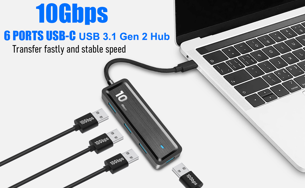 4 Ports USB 3.1 Gen 2 Hub, 10Gbps SuperSpeed USB 3.1 Splitter,