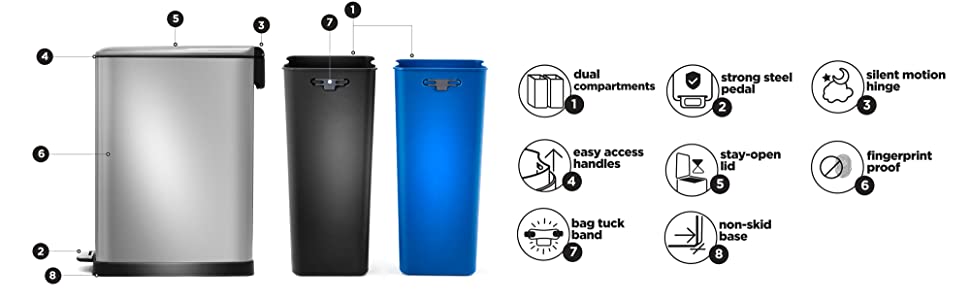 13 Gallon Kitchen Trash Can, Dual Compartment Recycle Combo — Home