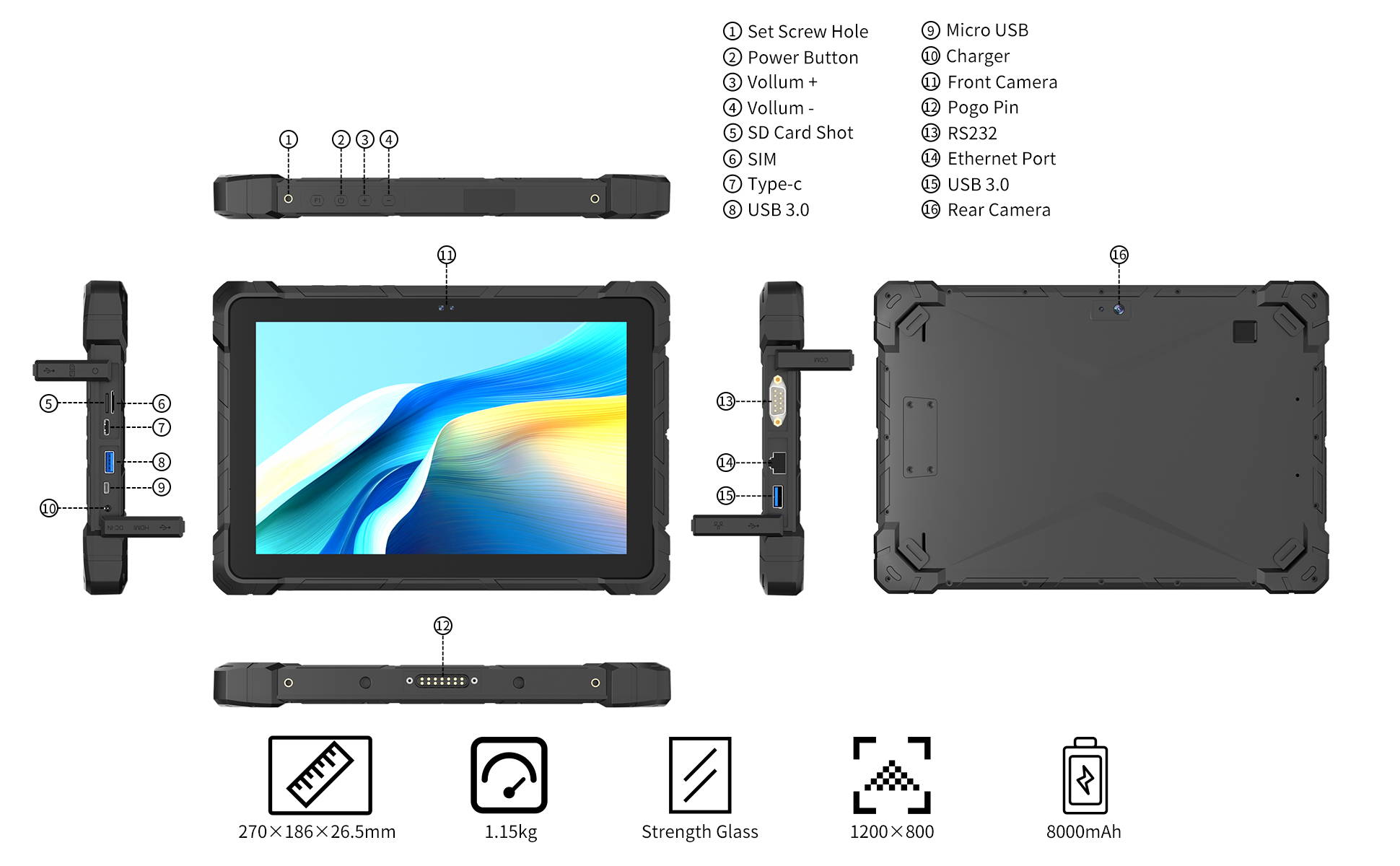 HIGOLEPC Rugged Tablet F7GA Size