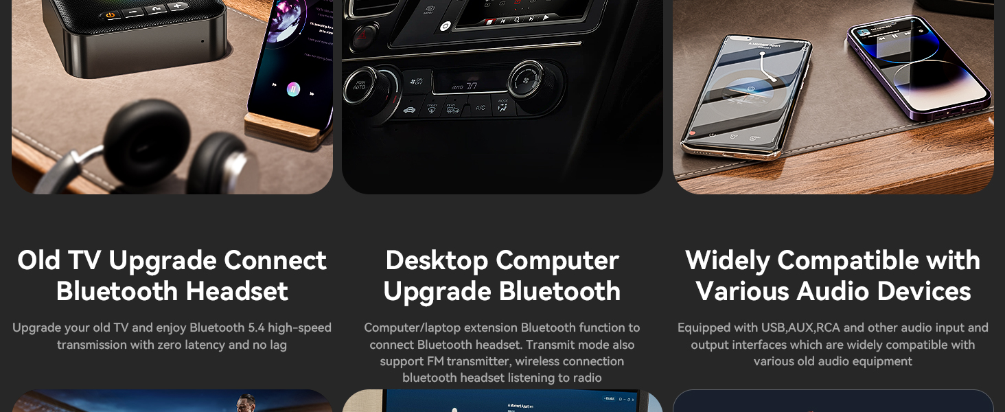 Bluetooth 5.4 Transmitter Receiver, 3-in-1 Bluetooth Adapter HiFi Audio Bluetooth Receiver FM Transm