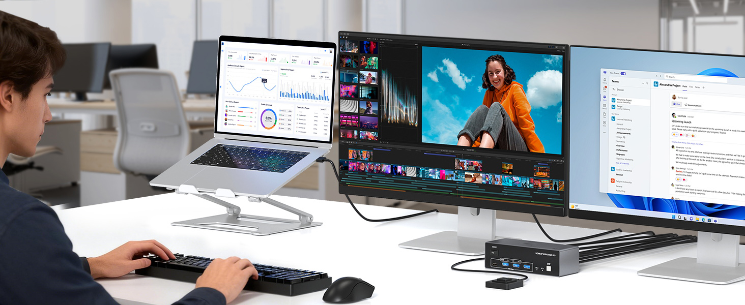 8K@60Hz 2 HDMI + Displayport KVM Switch 3 Monitors 2 Computers