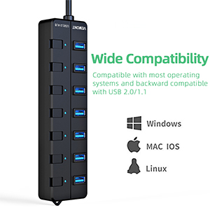 7-Port USB 3.0 Hub, Independent Switch LED indicators, High Speed Data USB3.0 Splitter Hub