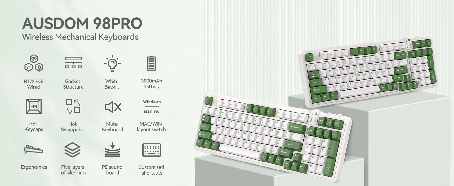 AUSDOM 98Pro Silent Mechanical Keyboard