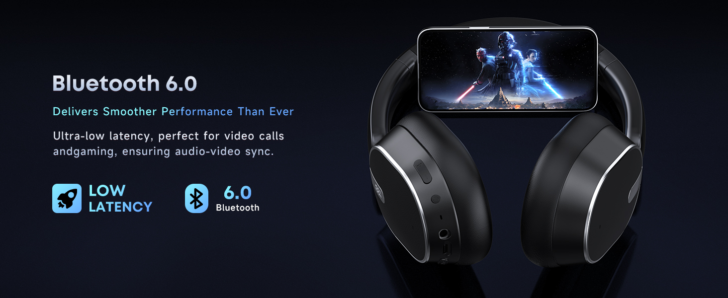 Hybrid Active Noise Cancelling Bluetooth Headphones, Wireless Bluetooth 6.0 Headphones Over Ear, 120