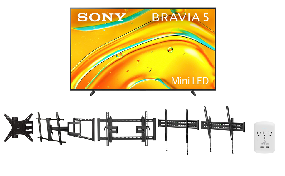 Sony XR50 Series TV with Walts Mount and Amber Protection 3-Outlet Surge Protector