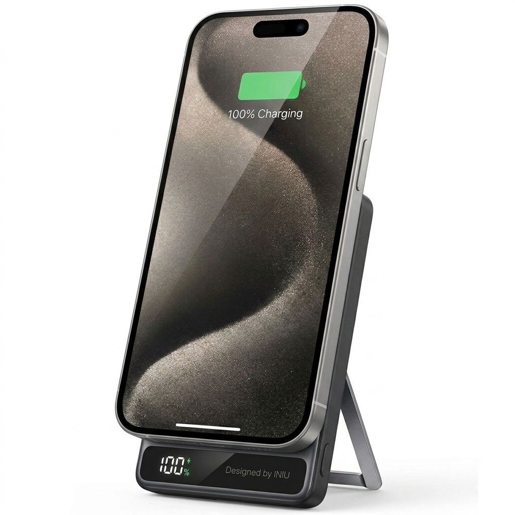 INIU 10,000mAh Magnetic Wireless Power Bank with Foldable Kickstand