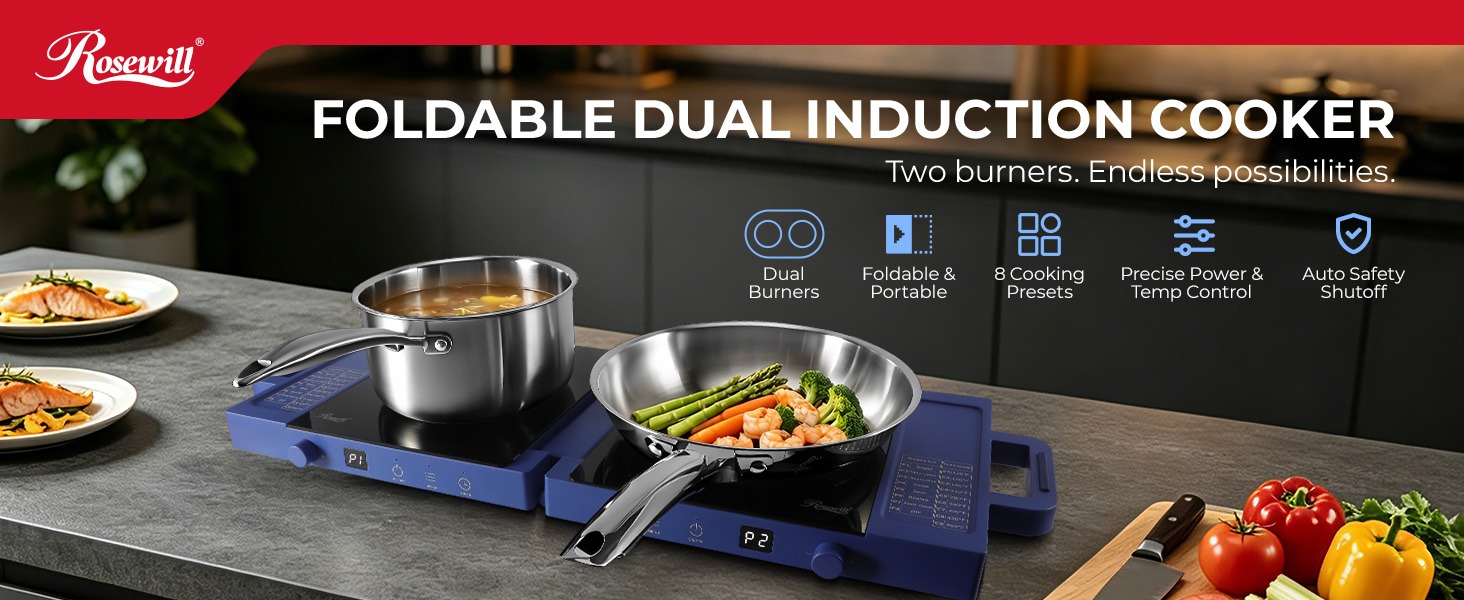 Rosewill RHAI-25002BL Foldable Dual Induction Cooktop Burner