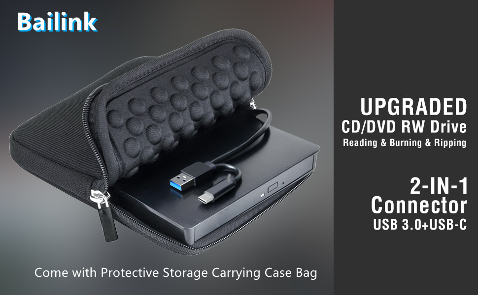 External CD DVD +/-RW Drive USB 3.0 & USB-C CD Burner DVD Player Reader Writer Optical Disc Drive wi