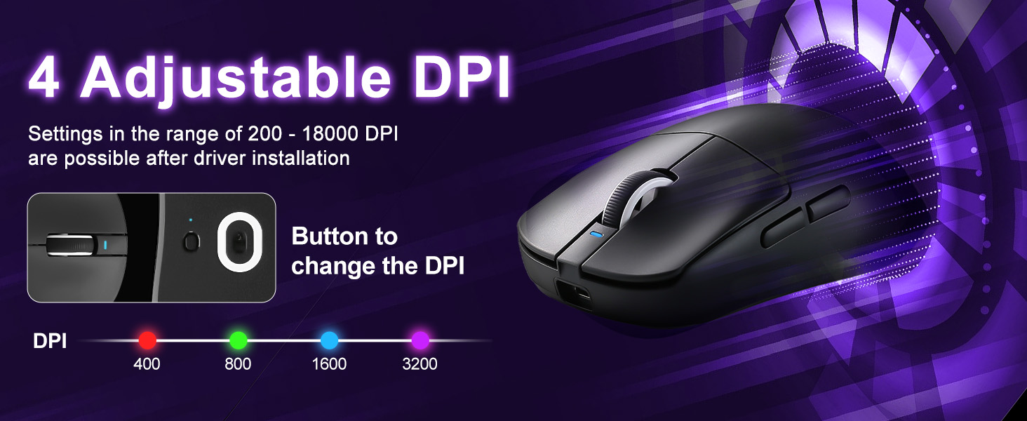 Wireless Gaming Mouse, 18000 DPI, High-Precision PAW3395 SE Sensor,55g Lightweight, Tri-Mode 2.4G/BT