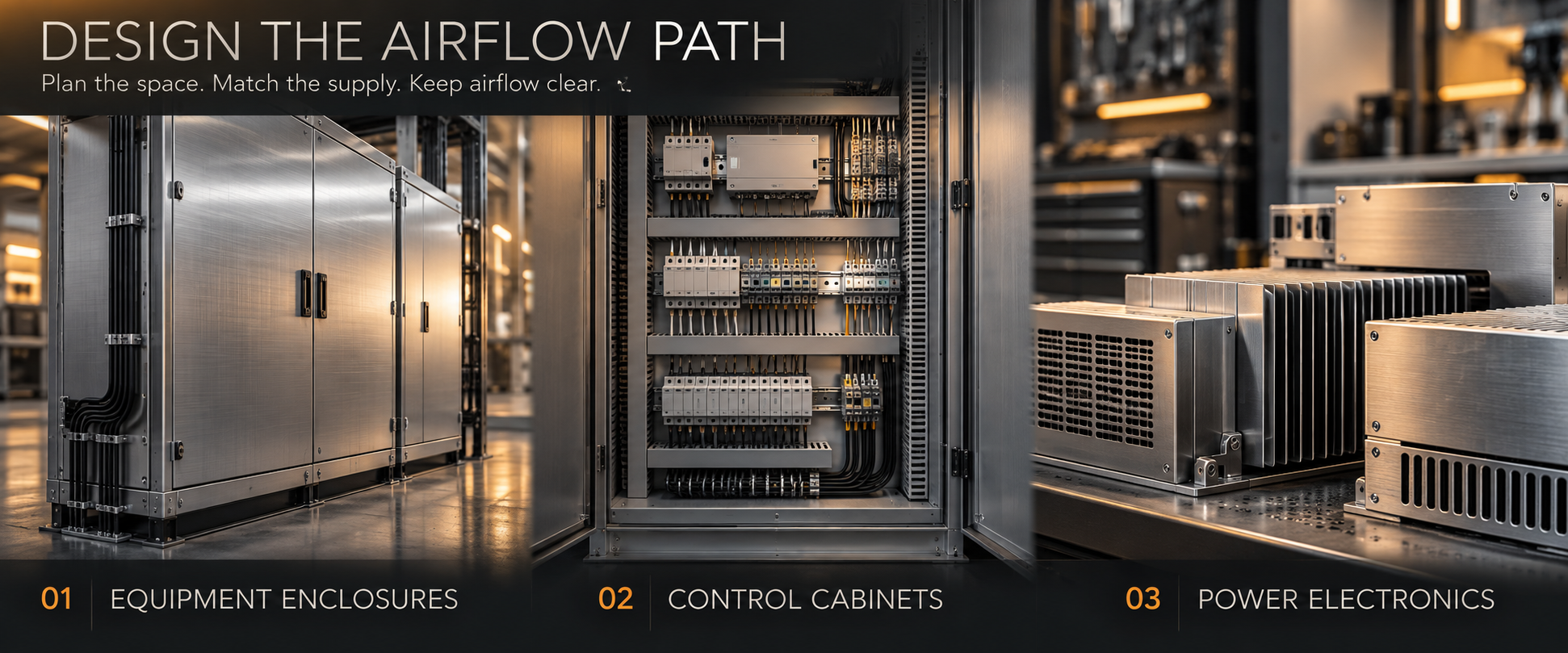 Conceptual equipment enclosures, control cabinets and power electronics
