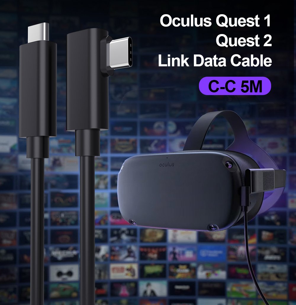 Oculus link virtual reality headset cable store for quest and gaming pc