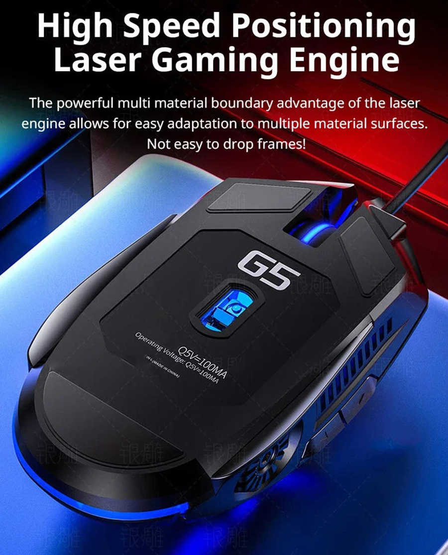 6 Keys Wired Gaming Mouse & Fire Button, Red Blue Colors Led Breathing, Adjustable DPI up to 3200 DP