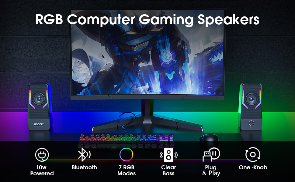 Computer Speakers, RGB Gaming Desktop Speakers with 7Color Backlit, 10W USB  Powered Volume Control Monitor Speaker, 2.0CH Stereo Laptop Speaker