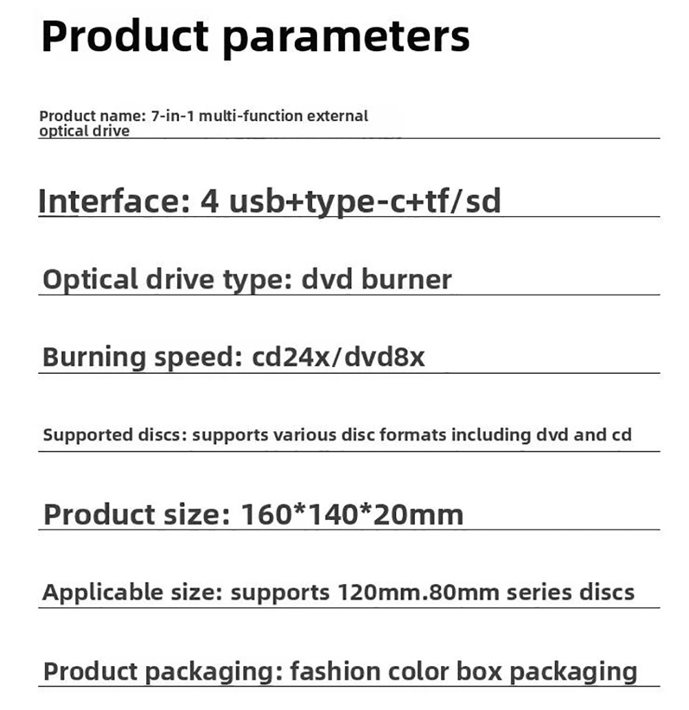 7 in1 External CD DVD Burner Recorder with 4 USB A Hub & SD/TF Card Reader, External CD/DVD Drive US