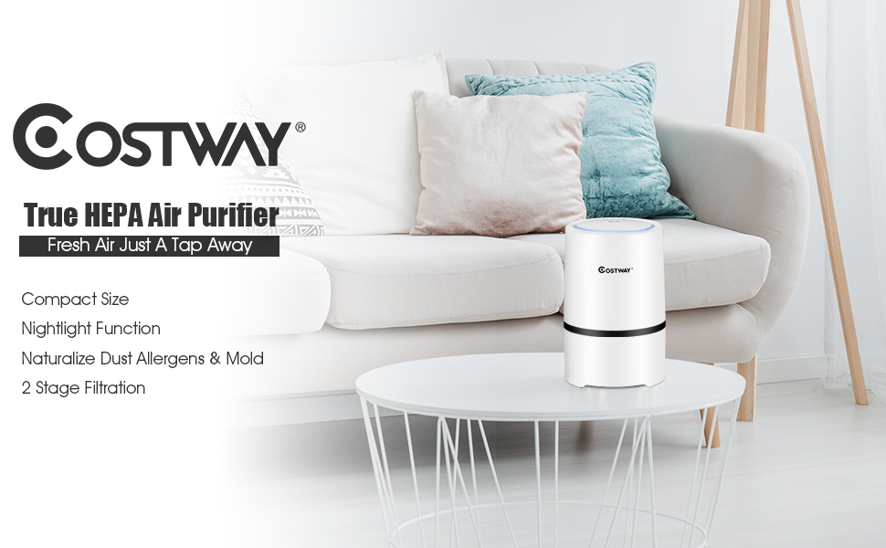 Costway Air Purifier Mini Ionic HEPA W/2pcs 3in1 Composite HEPA