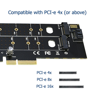 NVME M.2 SSD M Key to PCI-e 3.0 x1 host controller expansion card, supports  M2 NGFF PCI-e 3.0, 2.0 or 1.0, NVME or AHCI, M-Key, 2280, 2260, 2242, 2230  SSDs low profile bracket 