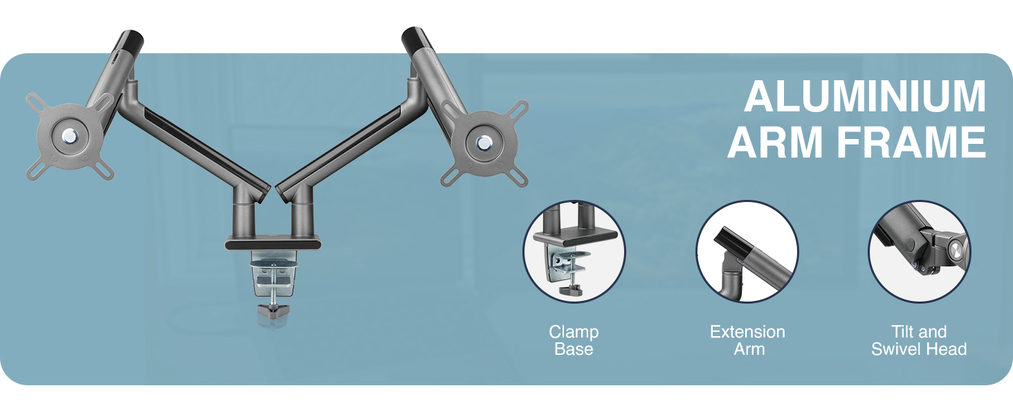 slim monitor arm, dual monitor arm, minimalist monitor mount, low-profile, VESA mount, ergonomic