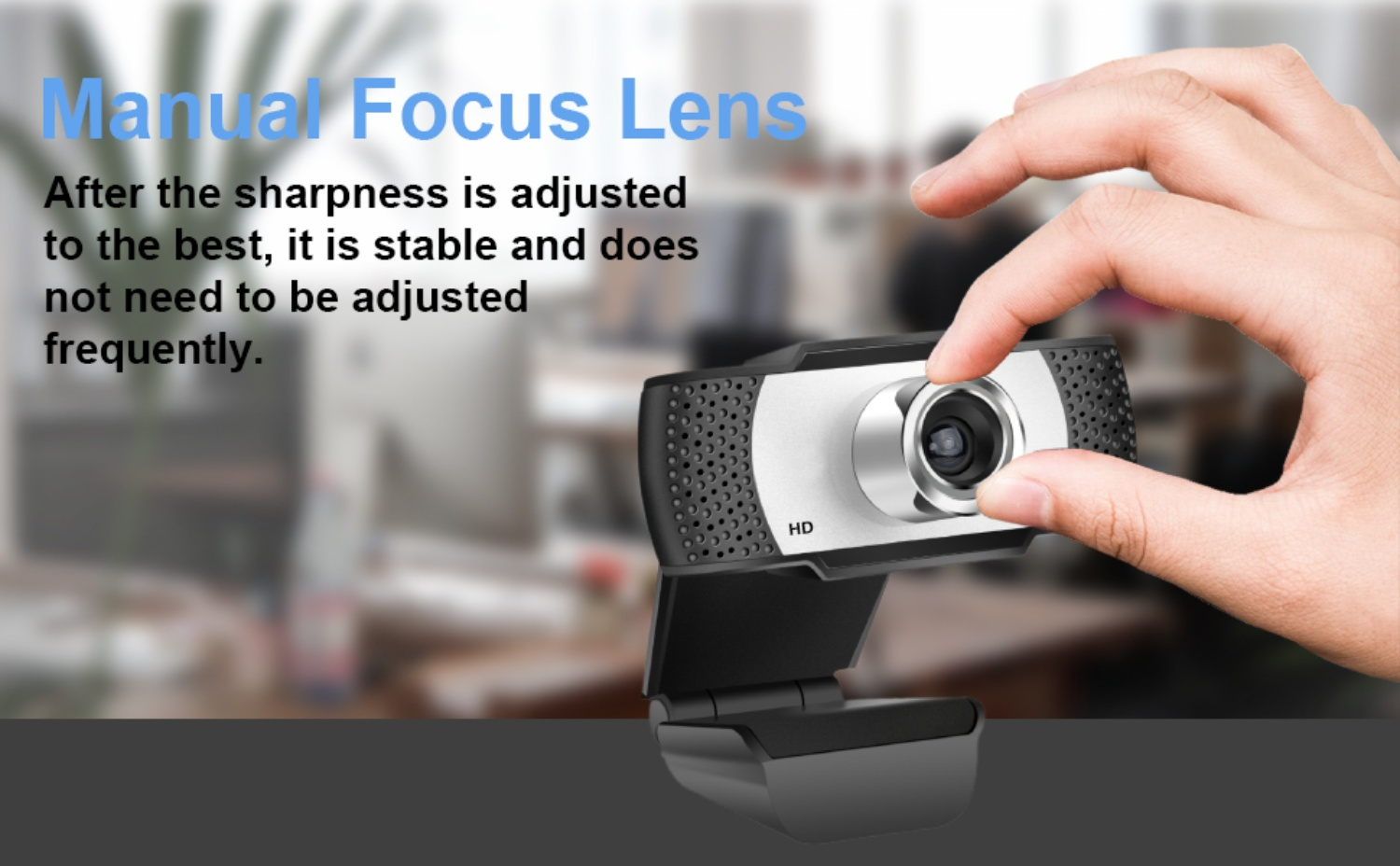 Manual focus lens, adjustable sharpness for video call