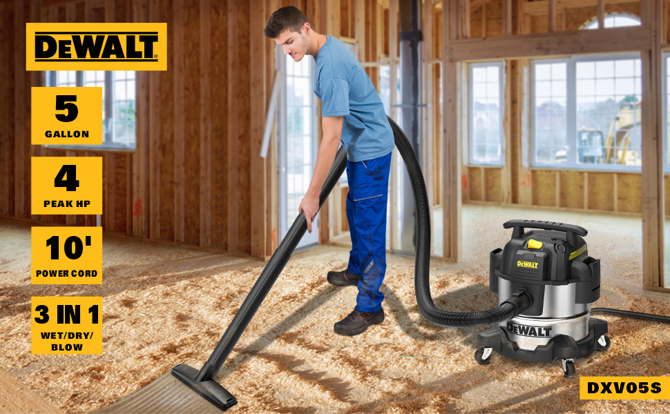 DEWALT 5 Gallon Stainless Steel Wet Dry Vacuum Cleaner, 4 Peak HP
