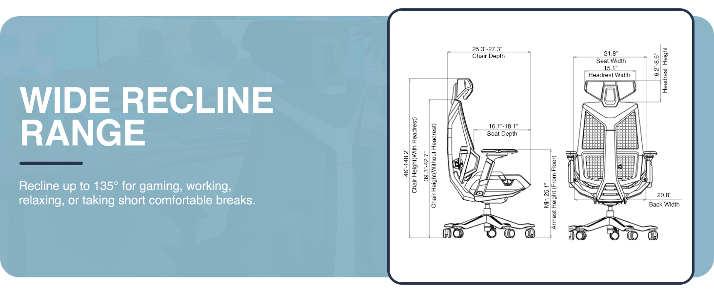 ergonomic fabric gaming chair, pro gamer chair with 4D armrests, high-back reclining desk chair