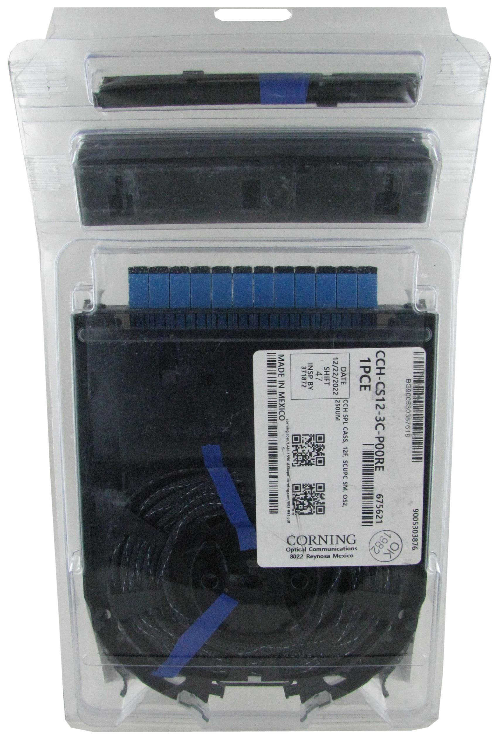 Corning CCH-CS12-3C-P00RE 12-fiber SC UPC OS2 pigtailed splice cassette